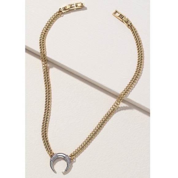 :: Stella & Dot | Double Take Silver + Gold + Pavé Horn Necklace - Picture 7 of 10